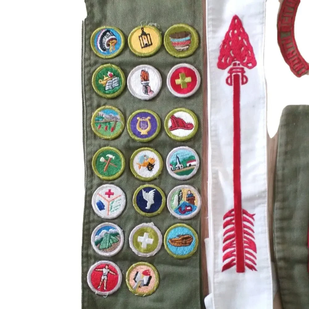 Vtg BSA Boy Scout Lot 50s 60s Vigil Honor OA Sash, Merit Badge Sash, Patches